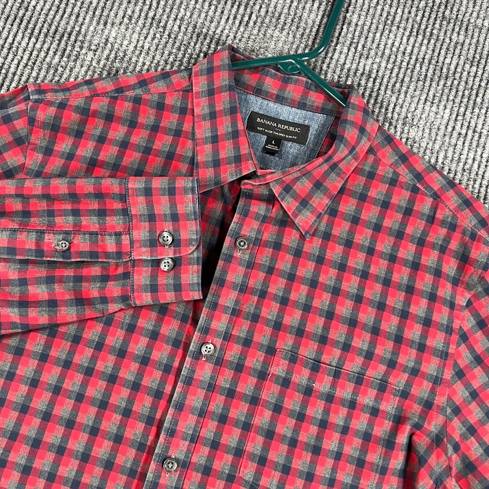 Banana Republic Shirt Mens Large Red Plaid Long Sleeve Button Up Slim Fit